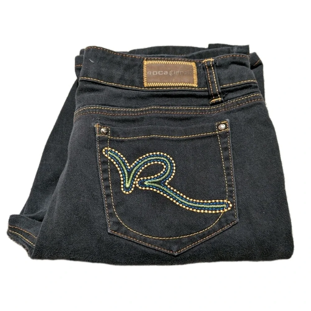 RocaWear Denim Jeans  Women's‎ Size 11 Boot Cut Dark - Embroidered Pockets 33X32